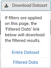 Download Dataset button with dropdown options of Entire Dataset or Filtered Data Download Dataset button with dropdown options of Entire Dataset or Filtered Data