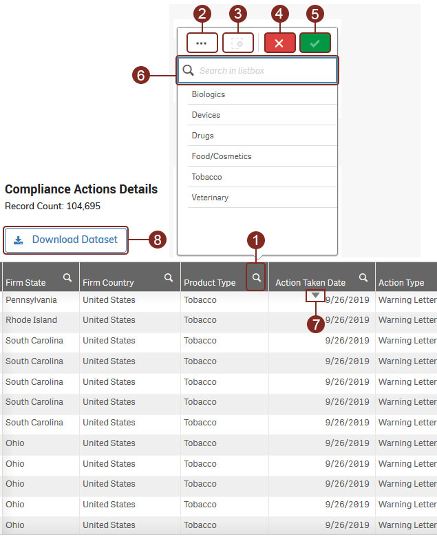 Figure 7: Data table with search and sort tools open Figure 7: Data table with search and sort tools open
