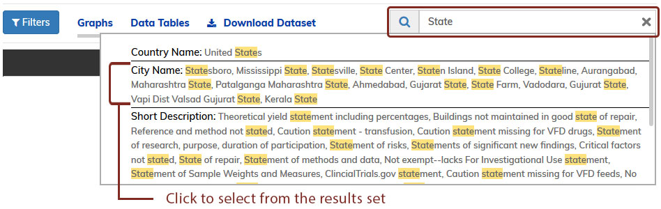 Figure 6: Figure displays results from a search for “State”